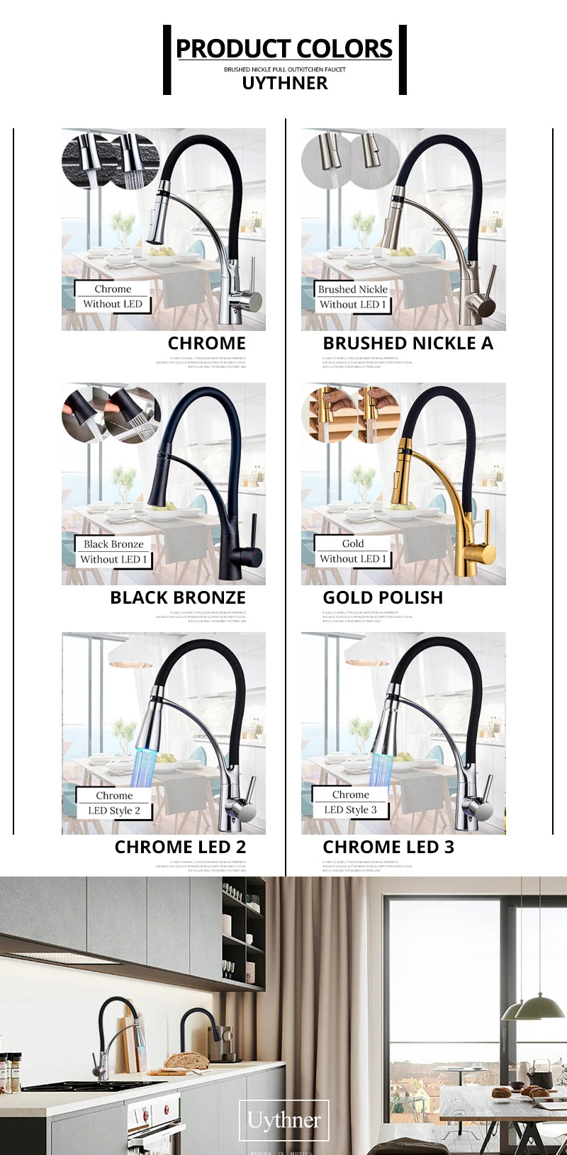 Black LED Kitchen Sink Faucet Swivel Pull Down Kitchen Faucet Sink Tap Mounted Deck Bathroom Mounted Hot and Cold Water Mixer