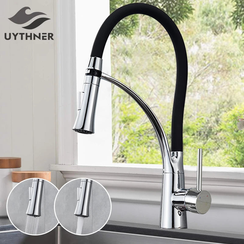 Black LED Kitchen Sink Faucet Swivel Pull Down Kitchen Faucet Sink Tap Mounted Deck Bathroom Mounted Hot and Cold Water Mixer