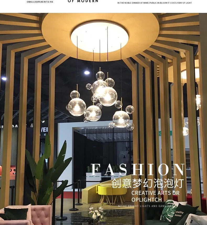 Modern Art Deco Glass Bubble Chandelier Customized Living room Droplight for Children Dining room Bar Indoor Decor Light Fixture