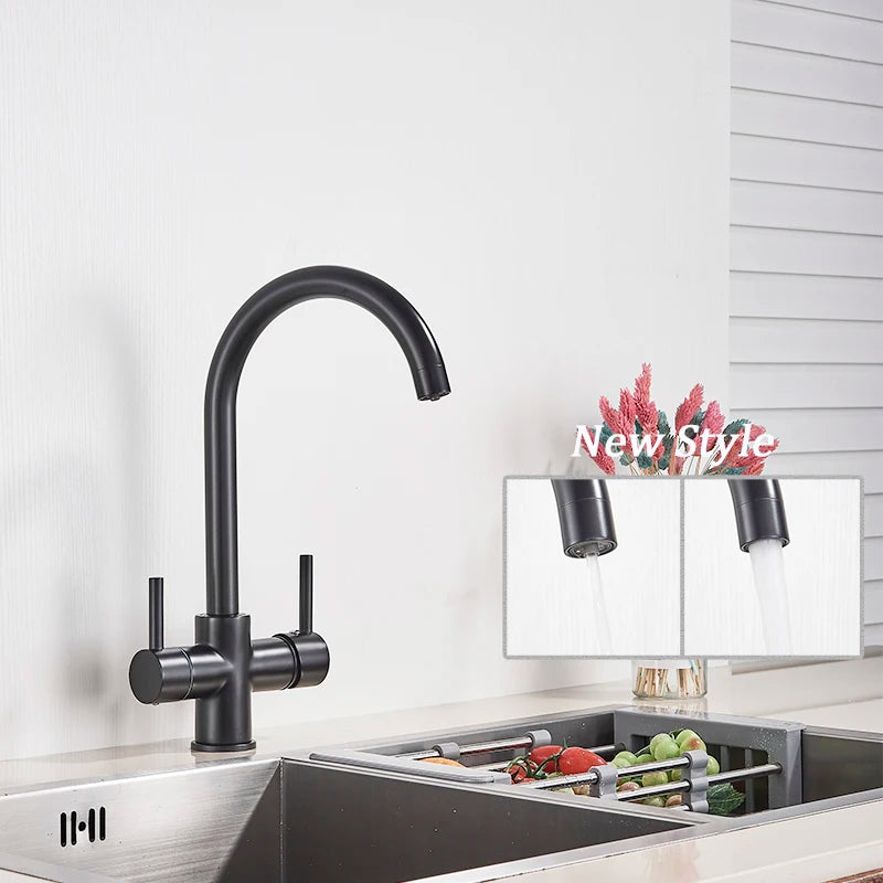 Black White Brass Luxury Pure Water Kitchen Faucet Dual Handle Hot and Cold Drinking Water 3-way Filter Kitchen Mixer Taps