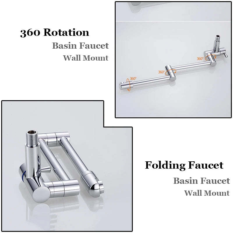 Brushed Gold Kitchen Faucet Wall Mount Bathroom Basin Faucet Cold Water Washing Tap Rotate Folding Spout Brass Vanity Sink Crane