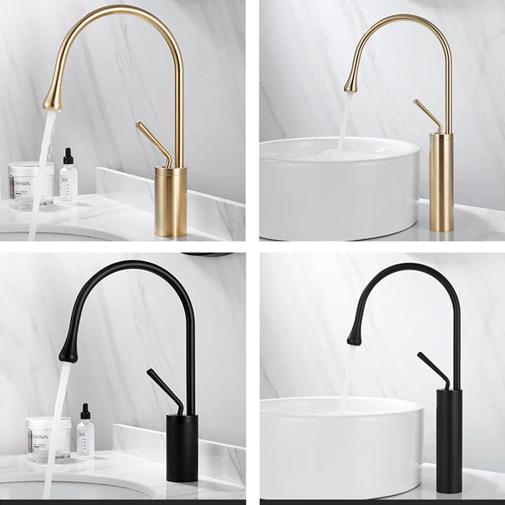 Modern Basin Faucet Brushed Gold Black Silver Faucet Deck Mounted Basin Sink Tap Mixer Hot & Cold Brass Tap for Bathroom