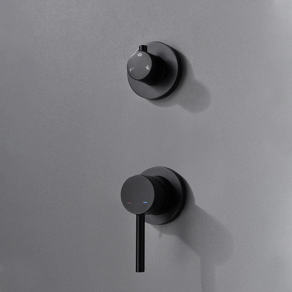 Bagnolux Brass Matte Black Wall Embed Mount 3-Function Concealed Shower System 10 Inch Top Rain Spray Bathroom Faucet