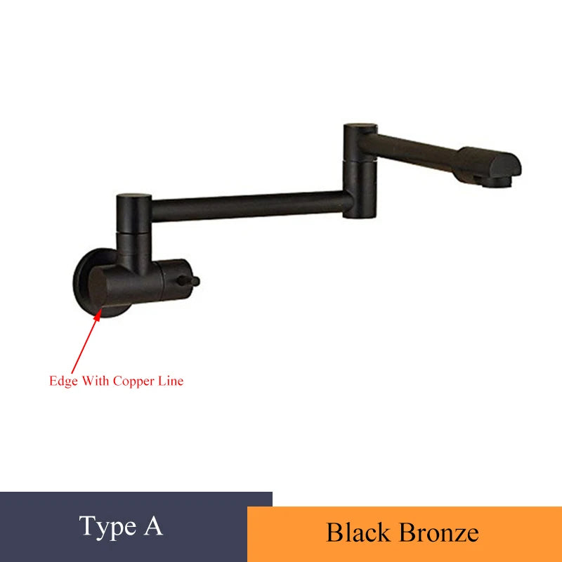 Brushed Gold Kitchen Faucet Wall Mount Bathroom Basin Faucet Cold Water Washing Tap Rotate Folding Spout Brass Vanity Sink Crane