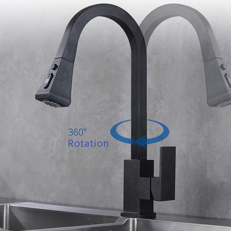 Matte Black Pull Out Sensor Kitchen Faucets Stainless Steel Smart Induction Mixed Tap Rotate Touch Control Sink Tap Torneira