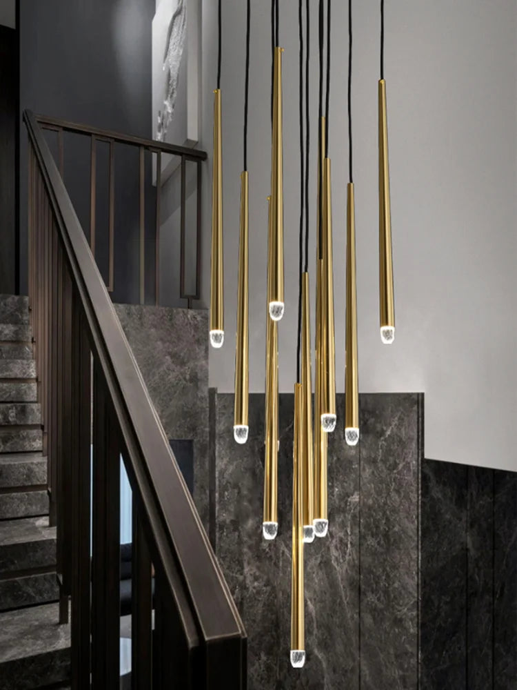 Postmodern Golden Black Long Luxury Crystal LED Chandeliers