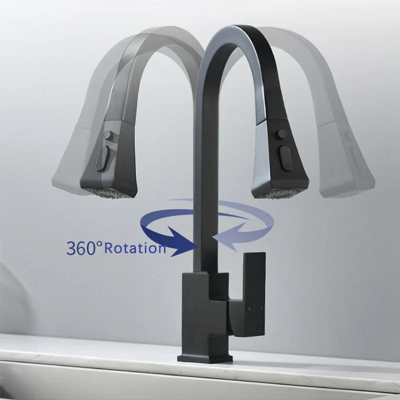 Matte Black Pull Out Sensor Kitchen Faucets Stainless Steel Smart Induction Mixed Tap Rotate Touch Control Sink Tap Torneira