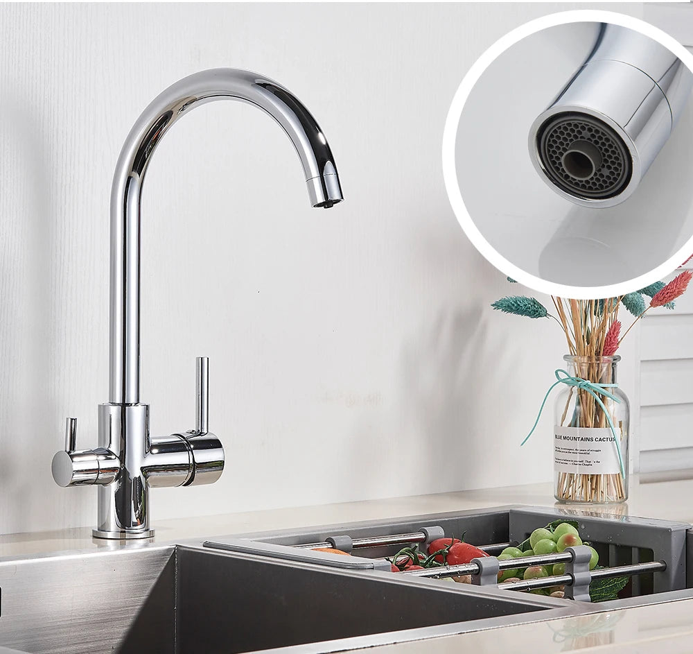 Black White Brass Luxury Pure Water Kitchen Faucet Dual Handle Hot and Cold Drinking Water 3-way Filter Kitchen Mixer Taps