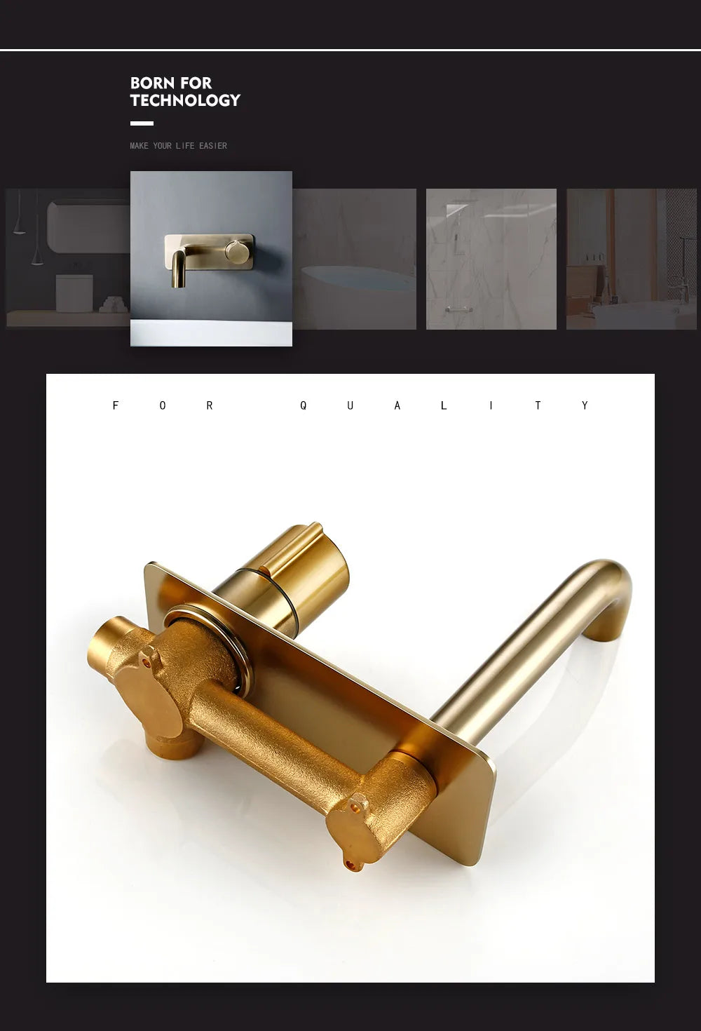 Smesiteli Bathroom Vanity Sink Faucet With Cover Plate Hot And Cold Wall-Mount Mixer Tap In Brushed Gold Taps With Knob