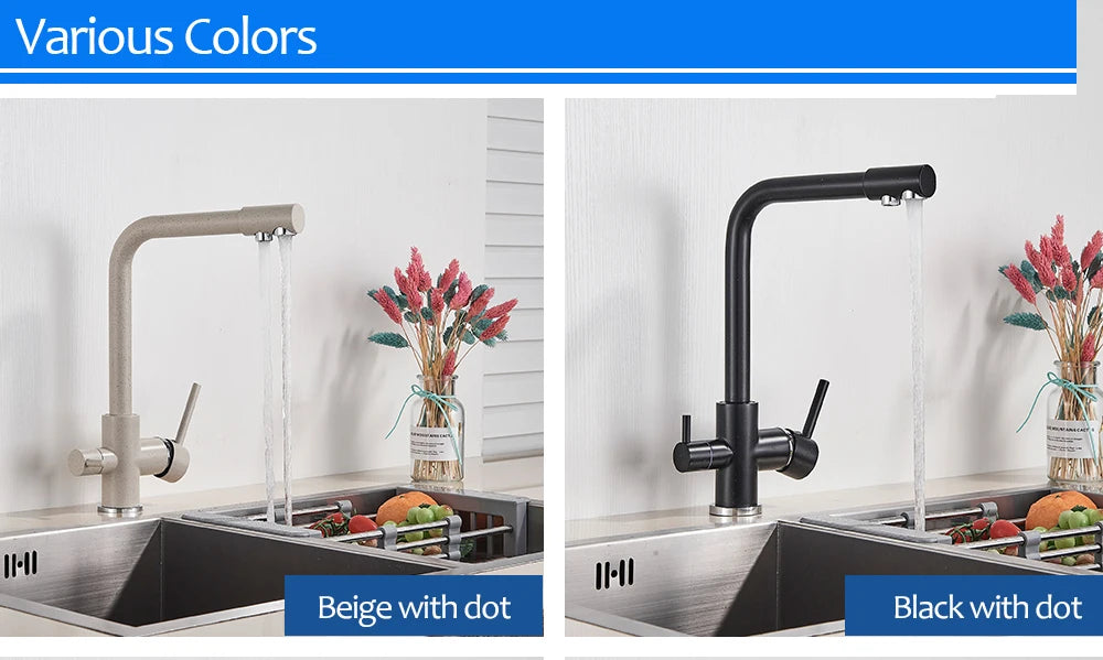 Black White Brass Luxury Pure Water Kitchen Faucet Dual Handle Hot and Cold Drinking Water 3-way Filter Kitchen Mixer Taps