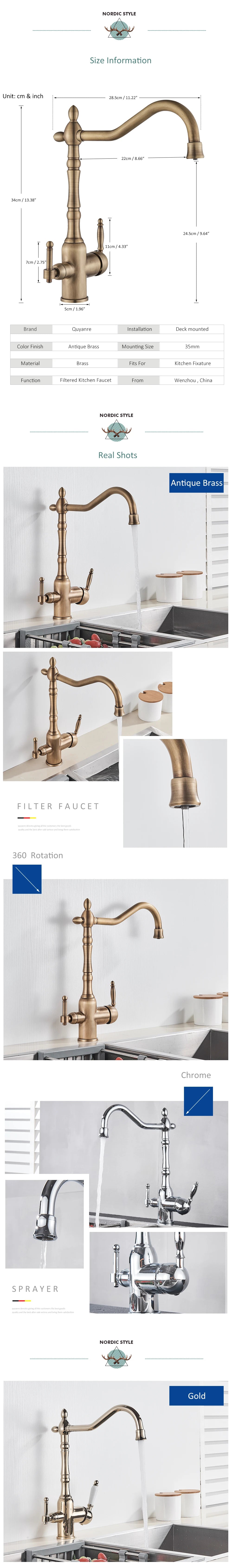 Antique Brass Filtered Kitchen Faucet Purify Faucets Mixer Tap Hot Cold Water 360 Rotation Water Purification Water Crane Tap