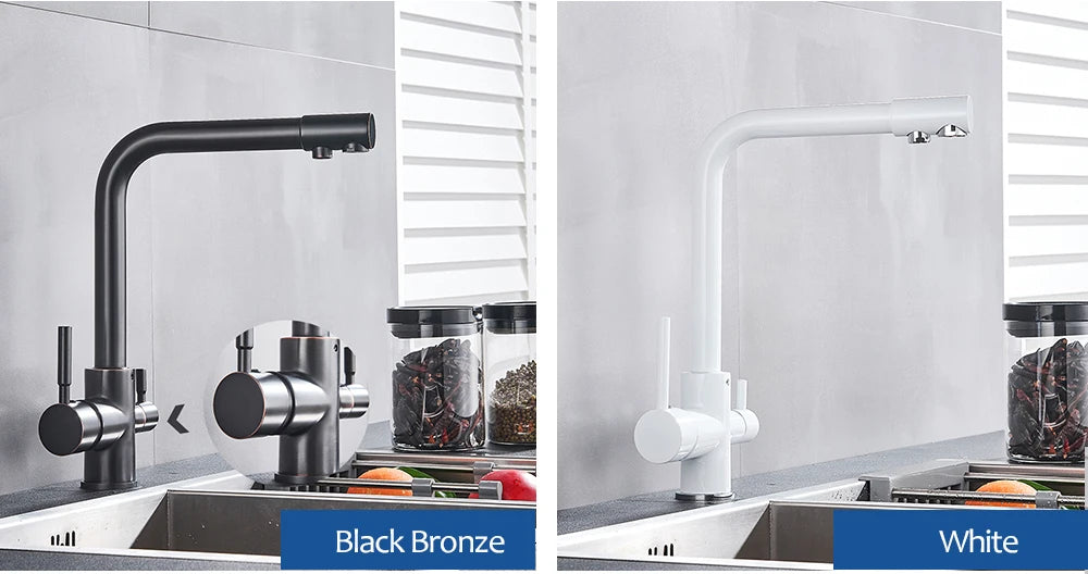 Black White Brass Luxury Pure Water Kitchen Faucet Dual Handle Hot and Cold Drinking Water 3-way Filter Kitchen Mixer Taps