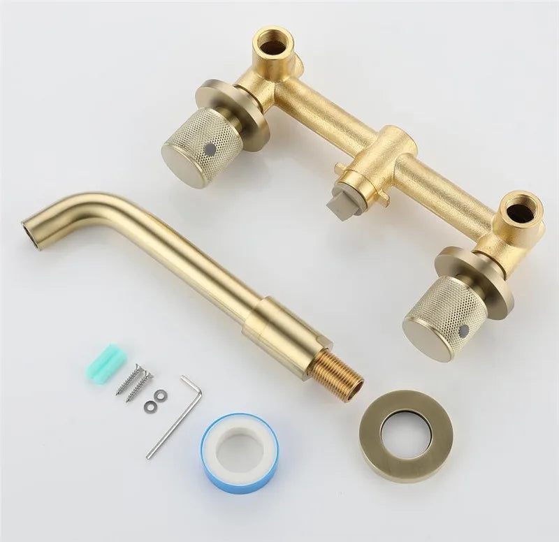 Bathroom Faucet Brushed Gold Bathroom Basin Faucet Cold And Hot Brass Sink Mixer Sink Tap Single Handle Wall Mounted Water Tap
