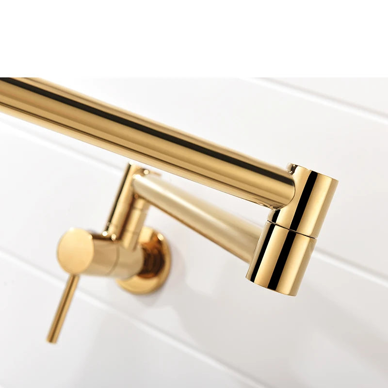 Pot Filler Tap Wall Mounted Foldable Kitchen Faucet Single Cold Single Hole Sink Tap Rotate Folding Spout Chrome Gold Brass