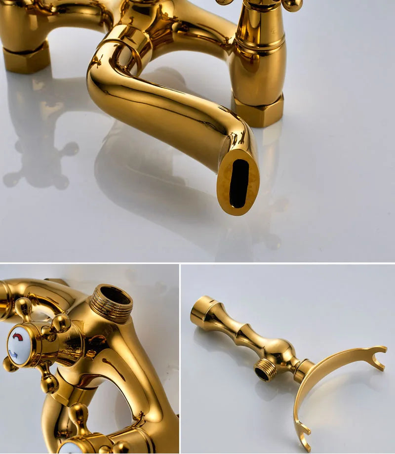 Rozin Retro Style Brass Bathtub Shower Faucet Set Dual Knobs Wall Mounted Bathtub Mixer with Handshower and Swivel Tub Spout Tap