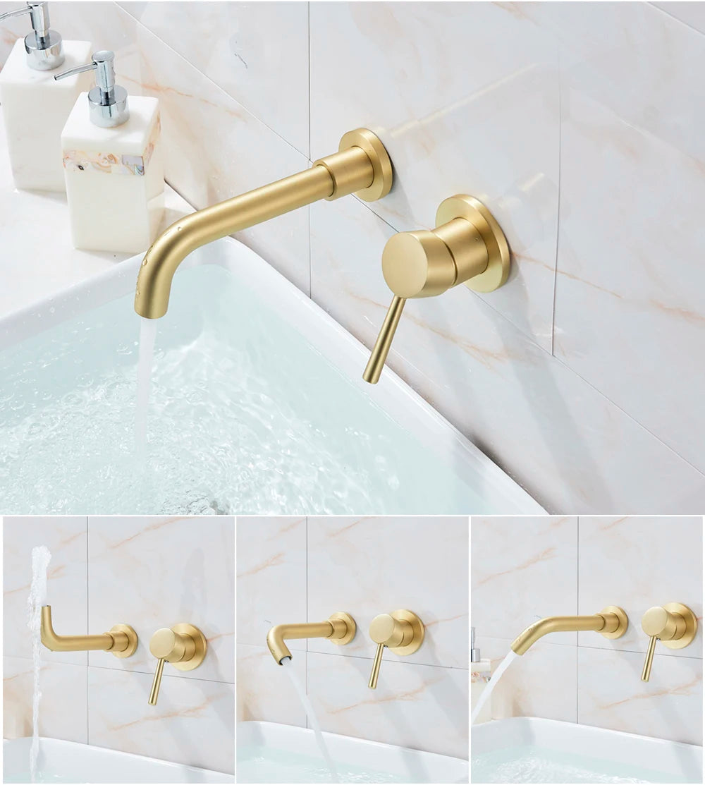 Antique Brass Basin Faucet Single Handle Wall Mounted Bathroom Vessel Sink Mixer Tap 2 Holes Washing Basin Crane Tap