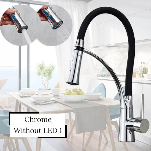 Black LED Kitchen Sink Faucet Swivel Pull Down Kitchen Faucet Sink Tap Mounted Deck Bathroom Mounted Hot and Cold Water Mixer