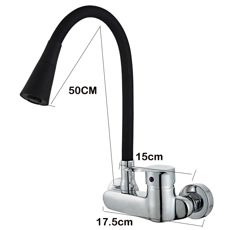 BAKALA RED color Wall Mounted Kitchen Faucet Wall Kitchen Mixers Kitchen Sink Tap 360 Degree Swivel Flexible Hose Double Holes