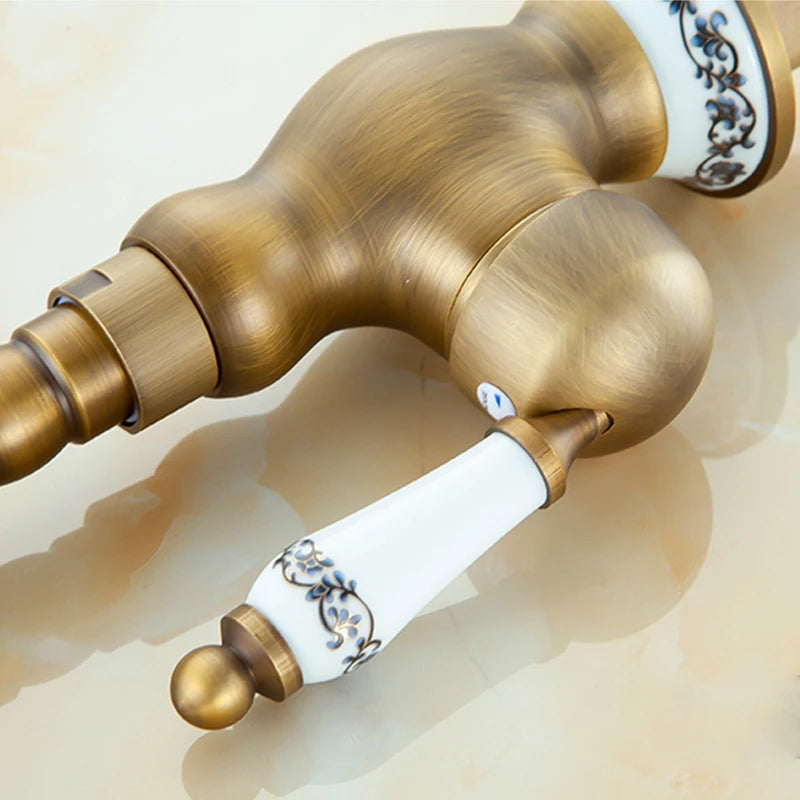 Quyanre Black Bronze Retro Antique Brass Basin Faucet Single Handle Mixer Tap 360 Rotation Kitchen Faucet Kitchen Mixer Taps