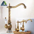 Rozin Retro Style Brass Bathtub Shower Faucet Set Dual Knobs Wall Mounted Bathtub Mixer with Handshower and Swivel Tub Spout Tap