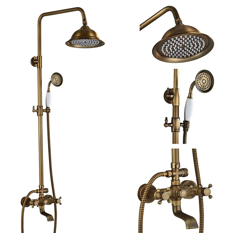 Luxury Shower Set Faucet Dual Handle Bathroom Rainfall Shower Mixer Tap Wall Mounted 8" Brass Rain Shower Head Shower Faucet