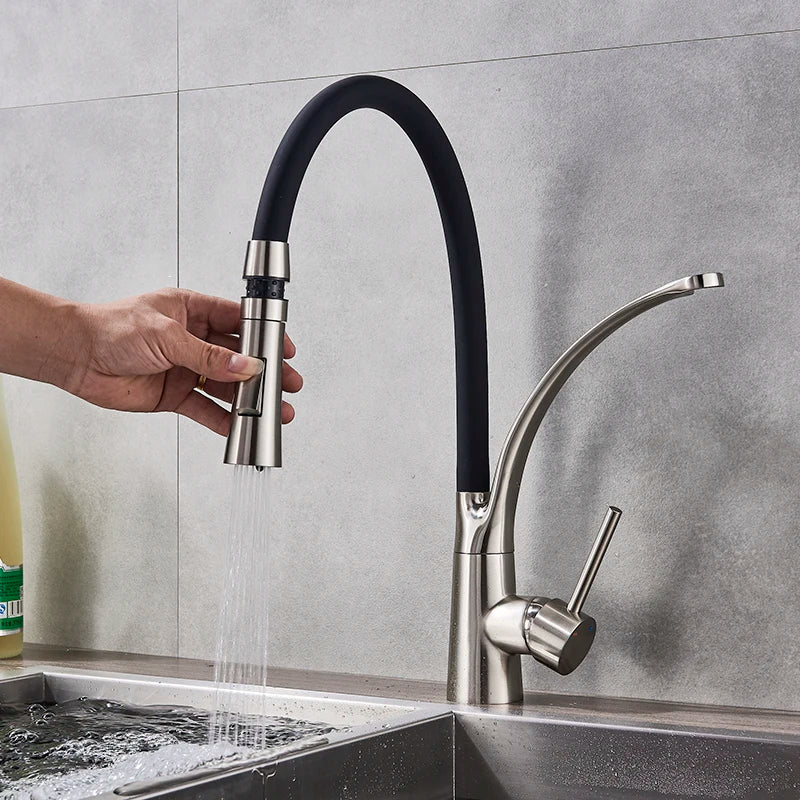 Black LED Kitchen Sink Faucet Swivel Pull Down Kitchen Faucet Sink Tap Mounted Deck Bathroom Mounted Hot and Cold Water Mixer