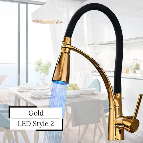 Black LED Kitchen Sink Faucet Swivel Pull Down Kitchen Faucet Sink Tap Mounted Deck Bathroom Mounted Hot and Cold Water Mixer