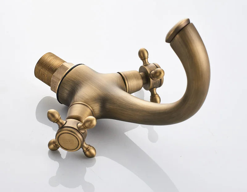 Rozin Dual Handle Basin Vessel Sink Faucet Deck Mounted Antique Brass Bathroom Washing Basin Faucet Hot and Cold Water Mixer Tap