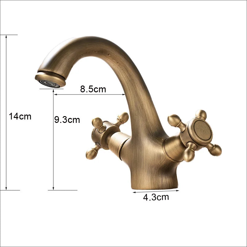 Rozin Dual Handle Basin Vessel Sink Faucet Deck Mounted Antique Brass Bathroom Washing Basin Faucet Hot and Cold Water Mixer Tap
