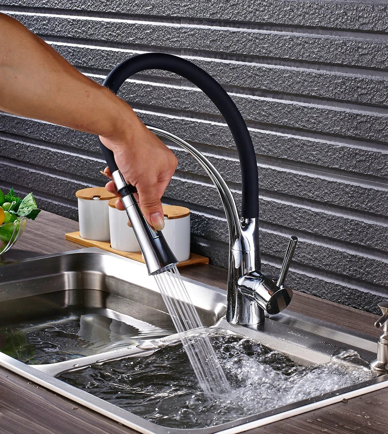 Chrome/Nickel/Black/Gold Rubber Kitchen Faucet Mixer Tap 360 Degree Rotation Pull Down Stream Sprayer Taps torneira de cozinha