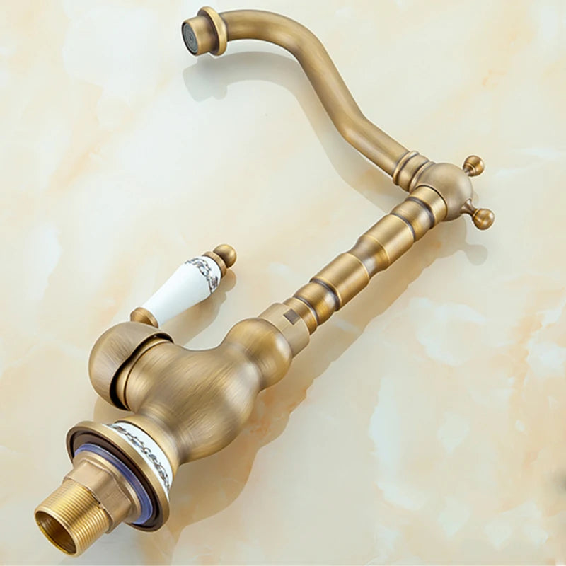 Quyanre Black Bronze Retro Antique Brass Basin Faucet Single Handle Mixer Tap 360 Rotation Kitchen Faucet Kitchen Mixer Taps