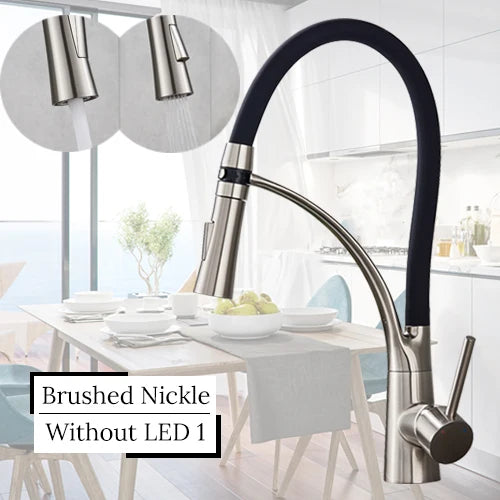 Black LED Kitchen Sink Faucet Swivel Pull Down Kitchen Faucet Sink Tap Mounted Deck Bathroom Mounted Hot and Cold Water Mixer