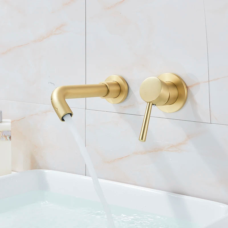 Antique Brass Basin Faucet Single Handle Wall Mounted Bathroom Vessel Sink Mixer Tap 2 Holes Washing Basin Crane Tap