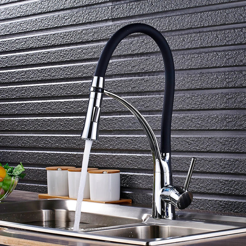 Chrome/Nickel/Black/Gold Rubber Kitchen Faucet Mixer Tap 360 Degree Rotation Pull Down Stream Sprayer Taps torneira de cozinha