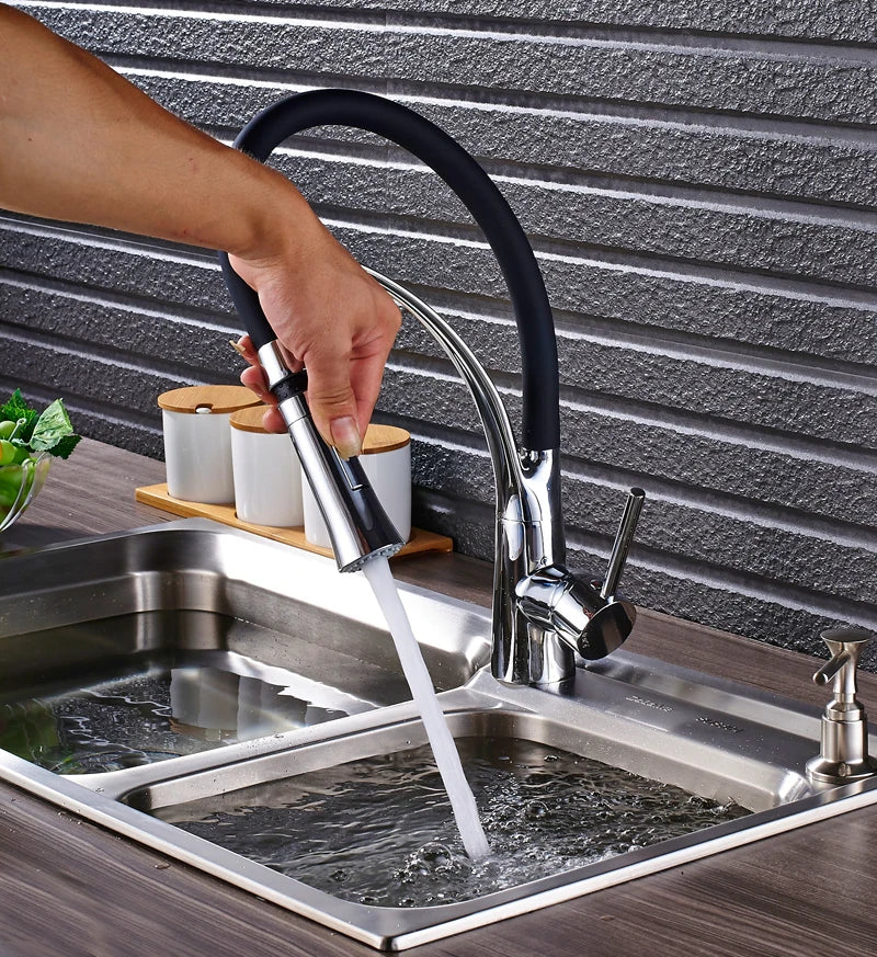 Chrome/Nickel/Black/Gold Rubber Kitchen Faucet Mixer Tap 360 Degree Rotation Pull Down Stream Sprayer Taps torneira de cozinha
