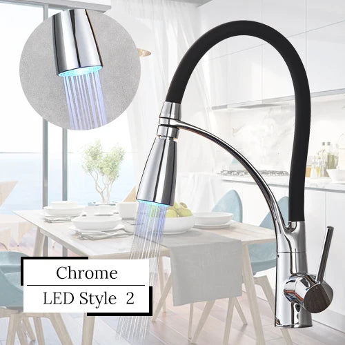 Black LED Kitchen Sink Faucet Swivel Pull Down Kitchen Faucet Sink Tap Mounted Deck Bathroom Mounted Hot and Cold Water Mixer