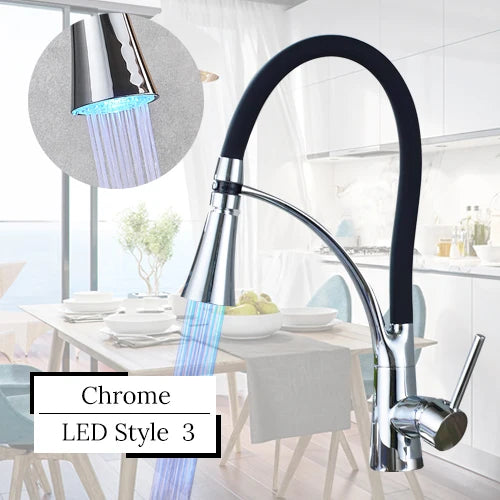 Black LED Kitchen Sink Faucet Swivel Pull Down Kitchen Faucet Sink Tap Mounted Deck Bathroom Mounted Hot and Cold Water Mixer