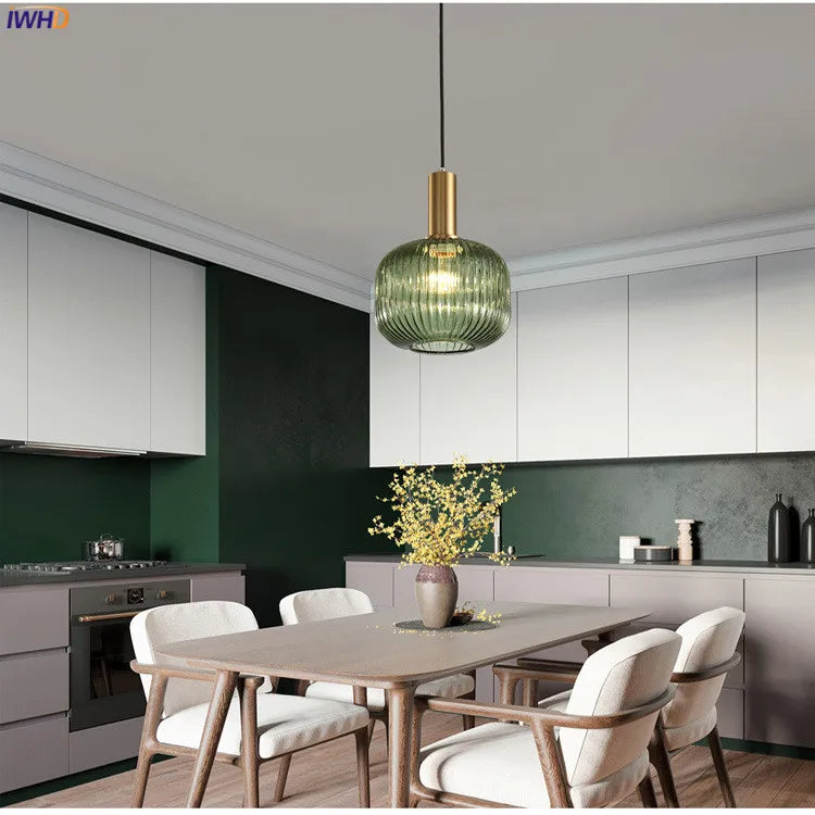 IWHD Nordic Style Glass Pendant Lights Fixtures Bedroom Dinning Living Room Light Modern LED Hanging Lamp Hanglamp Luminaire