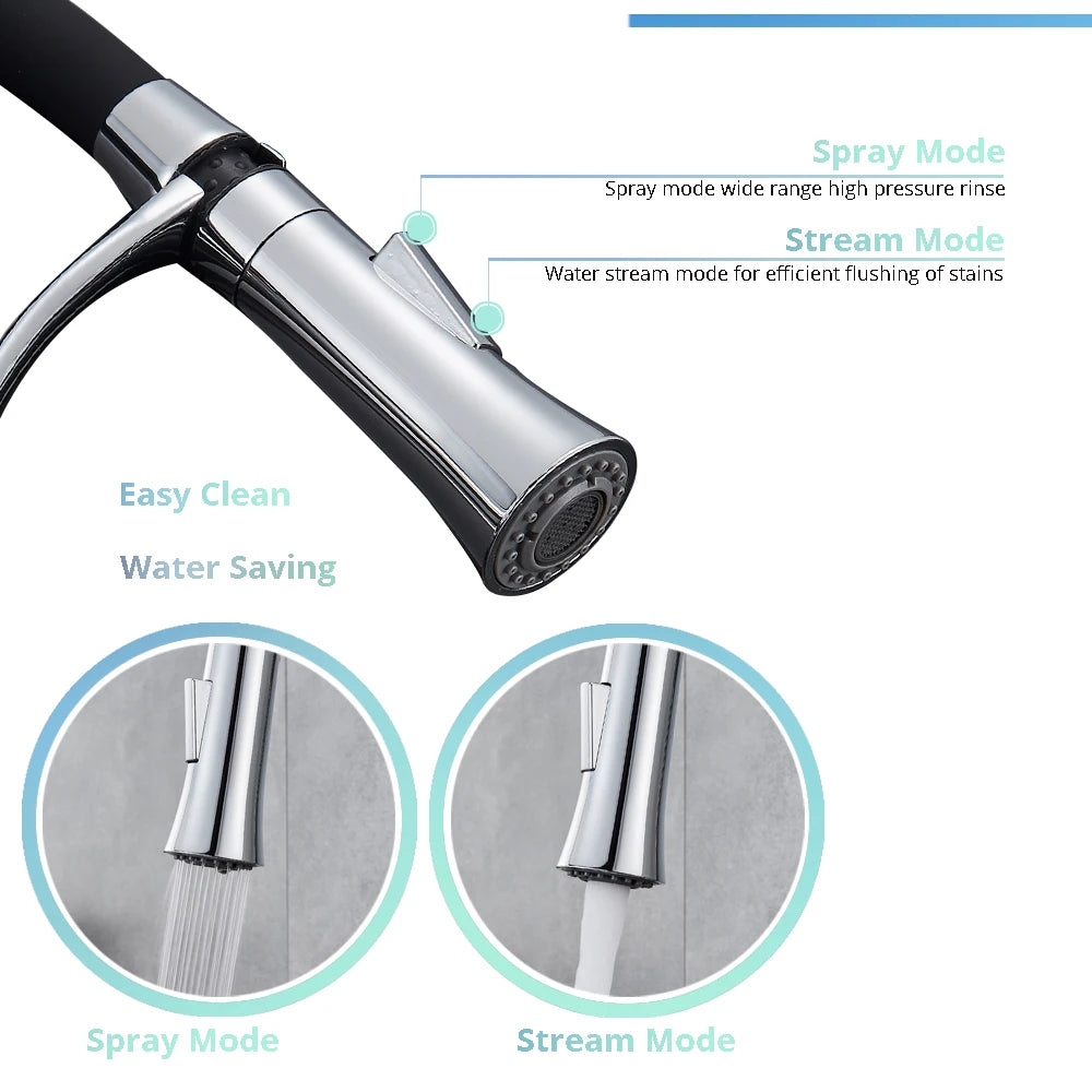 Black LED Kitchen Sink Faucet Swivel Pull Down Kitchen Faucet Sink Tap Mounted Deck Bathroom Mounted Hot and Cold Water Mixer