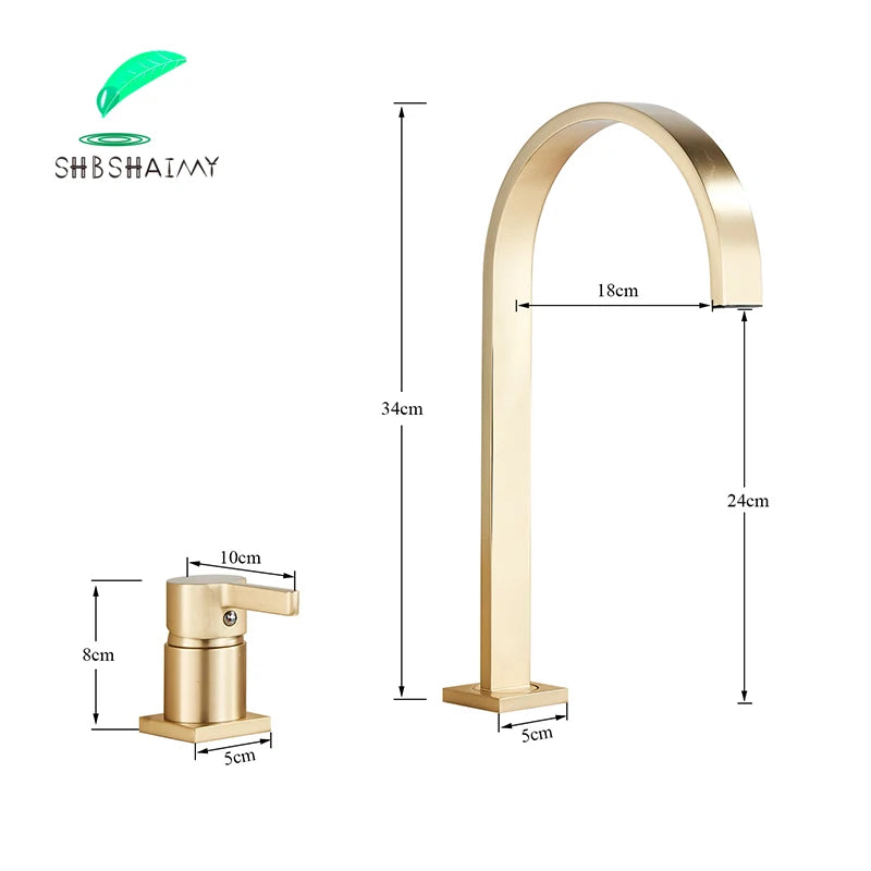 SHBSHAIMY Brushed Golden Basin Faucet Single Handle Widespread Sink Faucet Bathroom Mixer Tap Wide Spout Vessel Hot Cold Water