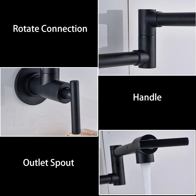 Brushed Gold Kitchen Faucet Wall Mount Bathroom Basin Faucet Cold Water Washing Tap Rotate Folding Spout Brass Vanity Sink Crane