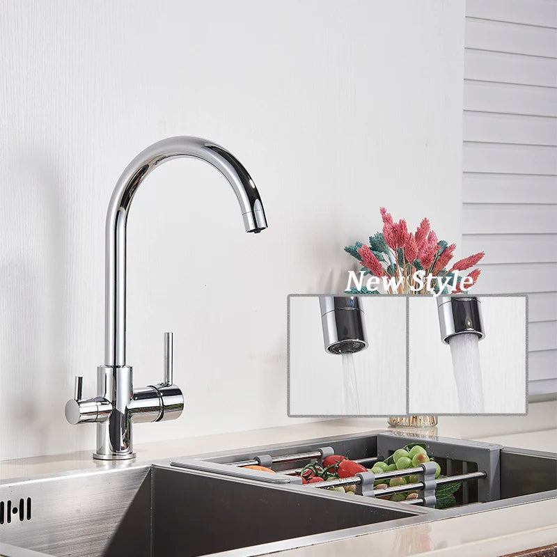 Black White Brass Luxury Pure Water Kitchen Faucet Dual Handle Hot and Cold Drinking Water 3-way Filter Kitchen Mixer Taps