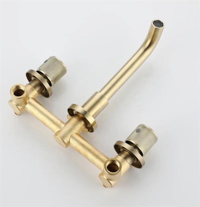 Bathroom Faucet Brushed Gold Bathroom Basin Faucet Cold And Hot Brass Sink Mixer Sink Tap Single Handle Wall Mounted Water Tap