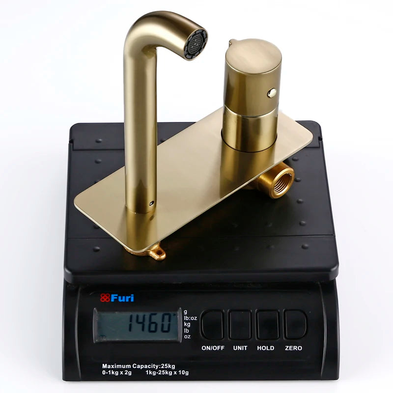 Smesiteli Bathroom Vanity Sink Faucet With Cover Plate Hot And Cold Wall-Mount Mixer Tap In Brushed Gold Taps With Knob