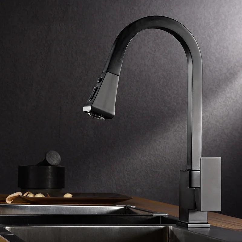 Matte Black Pull Out Sensor Kitchen Faucets Stainless Steel Smart Induction Mixed Tap Rotate Touch Control Sink Tap Torneira