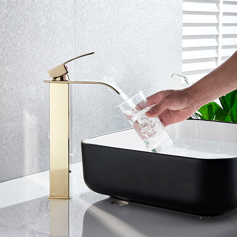 Matte Black Basin Faucet Waterfall Washbasin Vanity Above Counter Sink Faucet Hot & Cold Mixer Tap Deck Mounted Bathroom Crane
