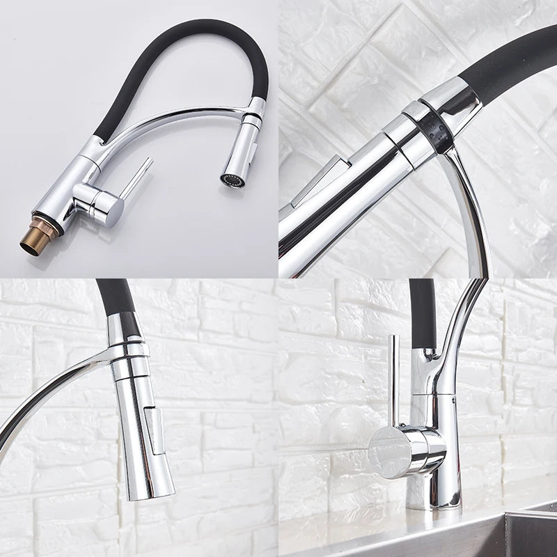 Chrome/Nickel/Black/Gold Rubber Kitchen Faucet Mixer Tap 360 Degree Rotation Pull Down Stream Sprayer Taps torneira de cozinha