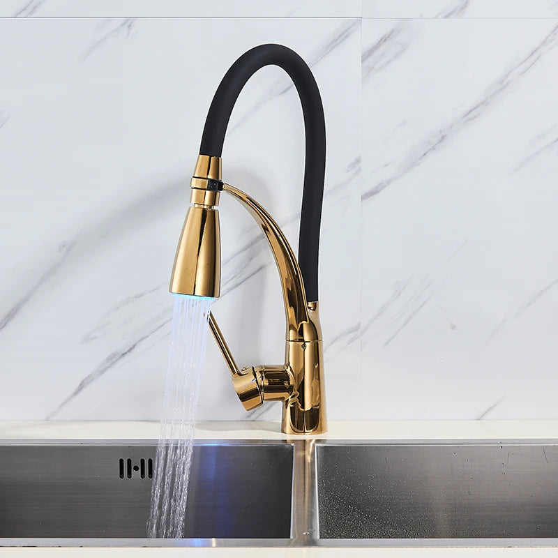 Brushed Nickel Rubber Kitchen Faucet Mixer Tap Rotation Pull Down Stream Sprayer Taps Hot Cold Water Tap One Handle Kitchen Tap