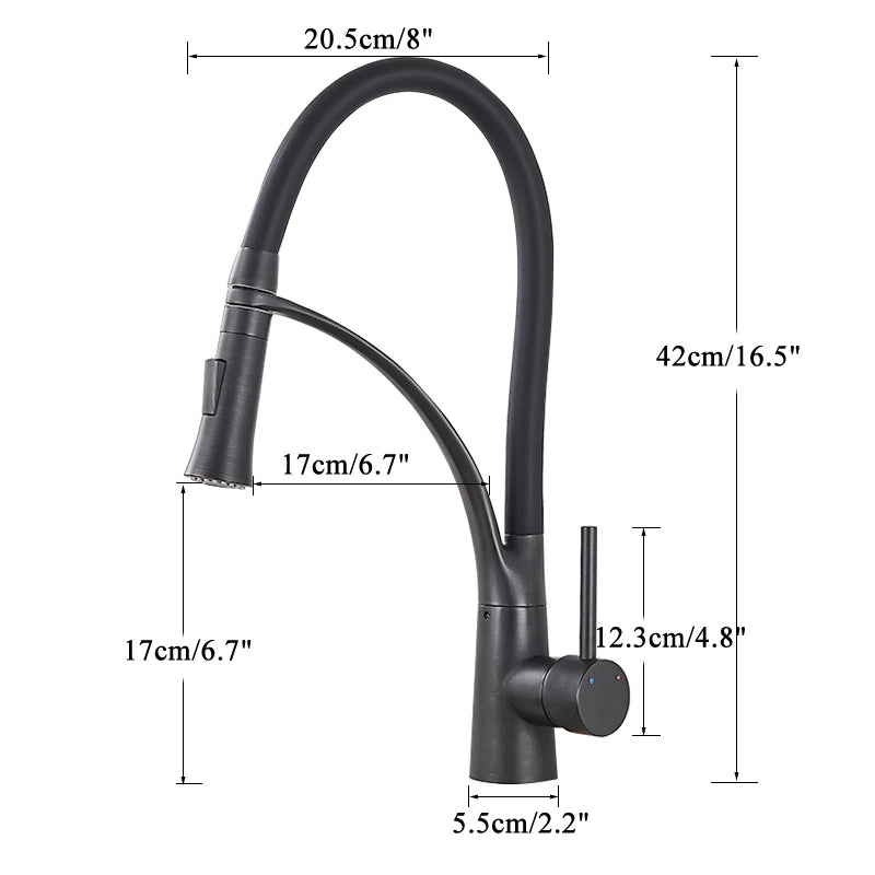 Brushed Nickel Rubber Kitchen Faucet Mixer Tap Rotation Pull Down Stream Sprayer Taps Hot Cold Water Tap One Handle Kitchen Tap