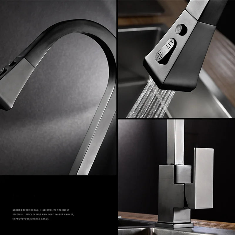Matte Black Pull Out Sensor Kitchen Faucets Stainless Steel Smart Induction Mixed Tap Rotate Touch Control Sink Tap Torneira
